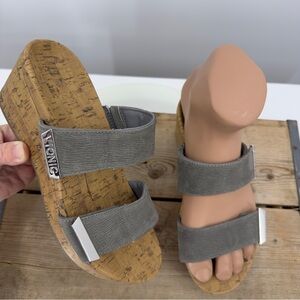 Vionic ATLANTIC‎ PEPPER RUCHED Cork Wedge Heels Sandals Gray Women's 38 Size 7